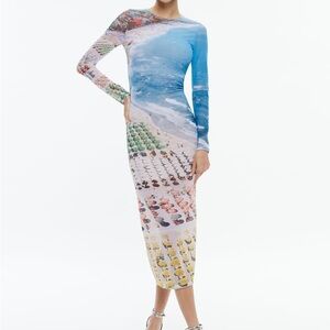 Alice + Olivia Delora Midi Dress. Ocean Waves